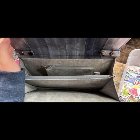 Vintage Genuine Eel Skin Leather Clutch Purse Gray 12x8x4 Removable Strap - Picture 7 of 7